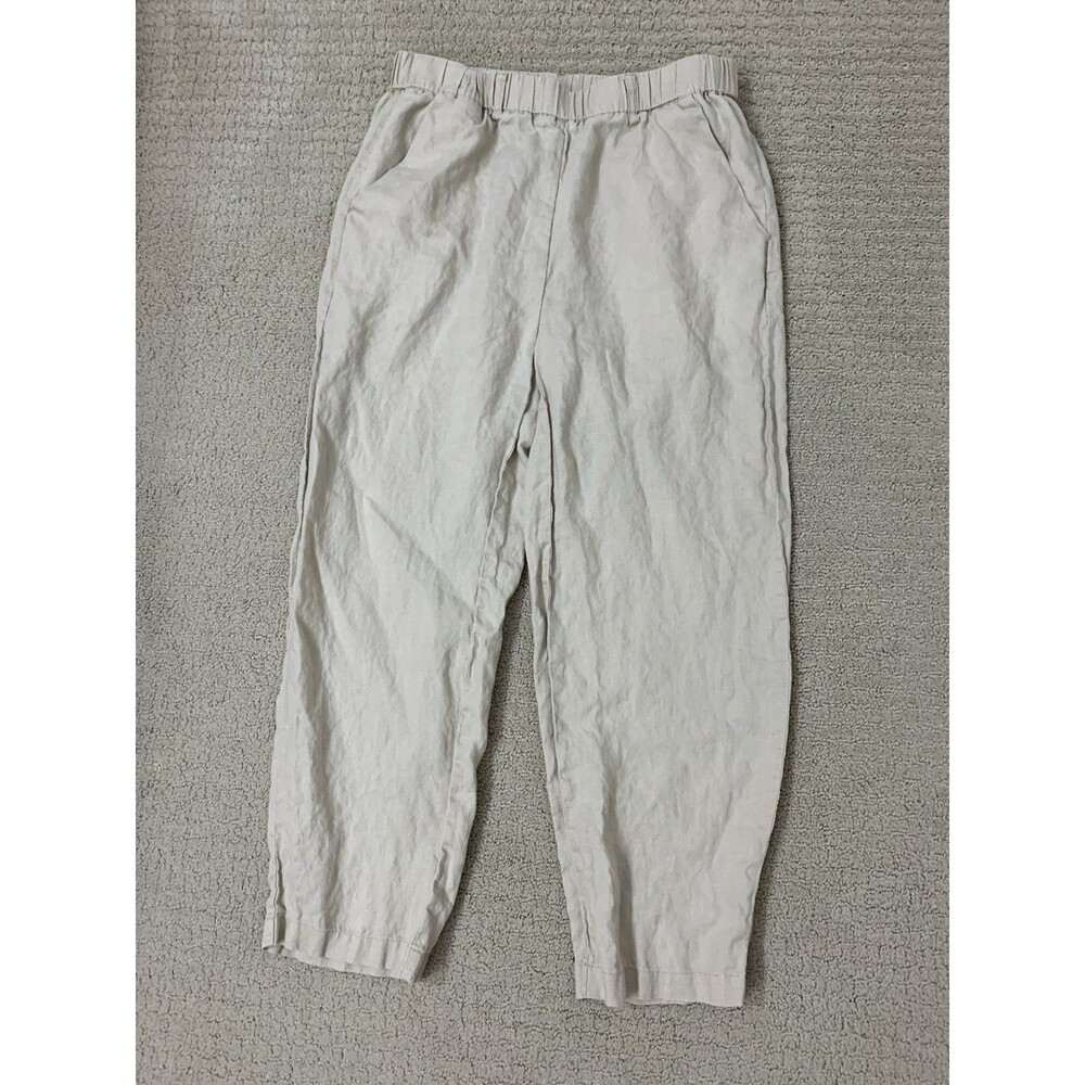 Quince Womens 100% European Linen Tan Driftwood Elastic Waistband Pants Small - Picture 2 of 9